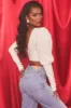 Plunge Neck Puff Sleeve Crop Top in Oyster White sold by Oh Polly