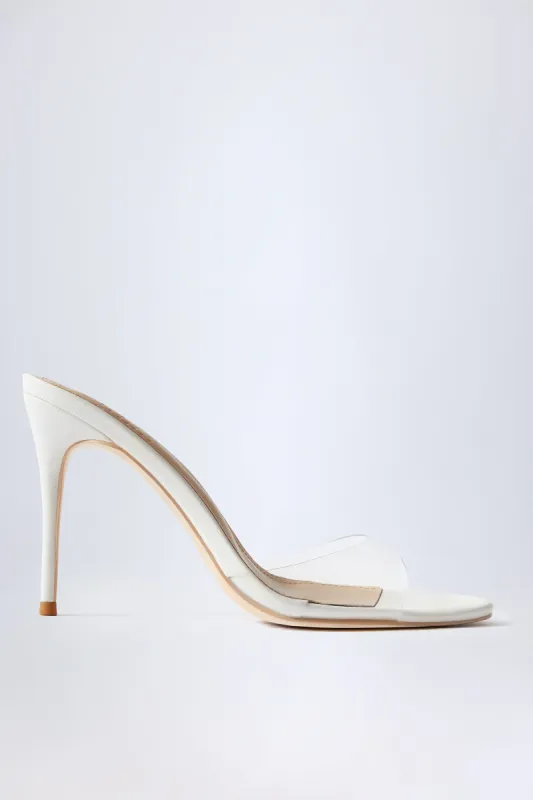 Almond-Toe Heeled Mules in Transparent PVC sold by Oh Polly