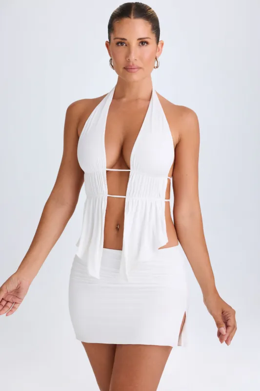 Draped A-Line Mini Skirt in White sold by Oh Polly