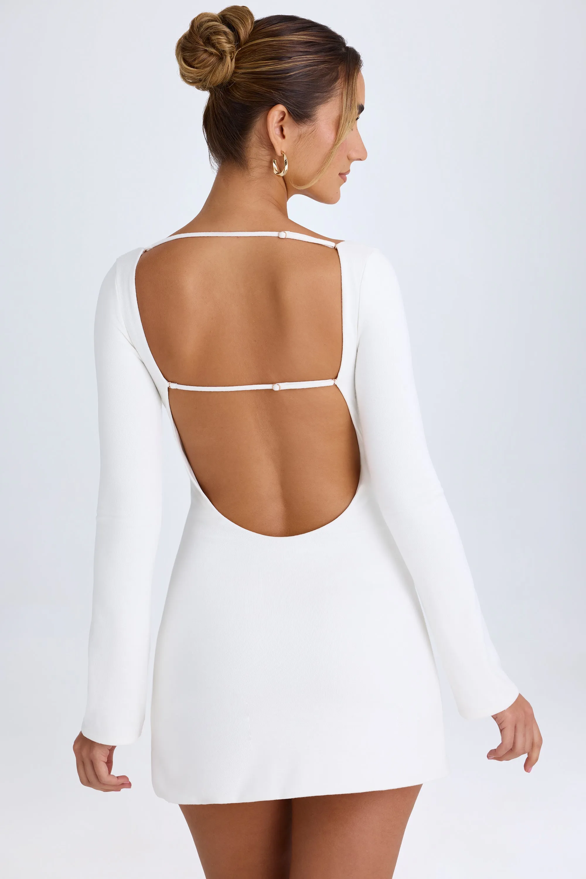 Cut-Out Long-Sleeve Mini Dress in White sold by Oh Polly product image thumbnail 3