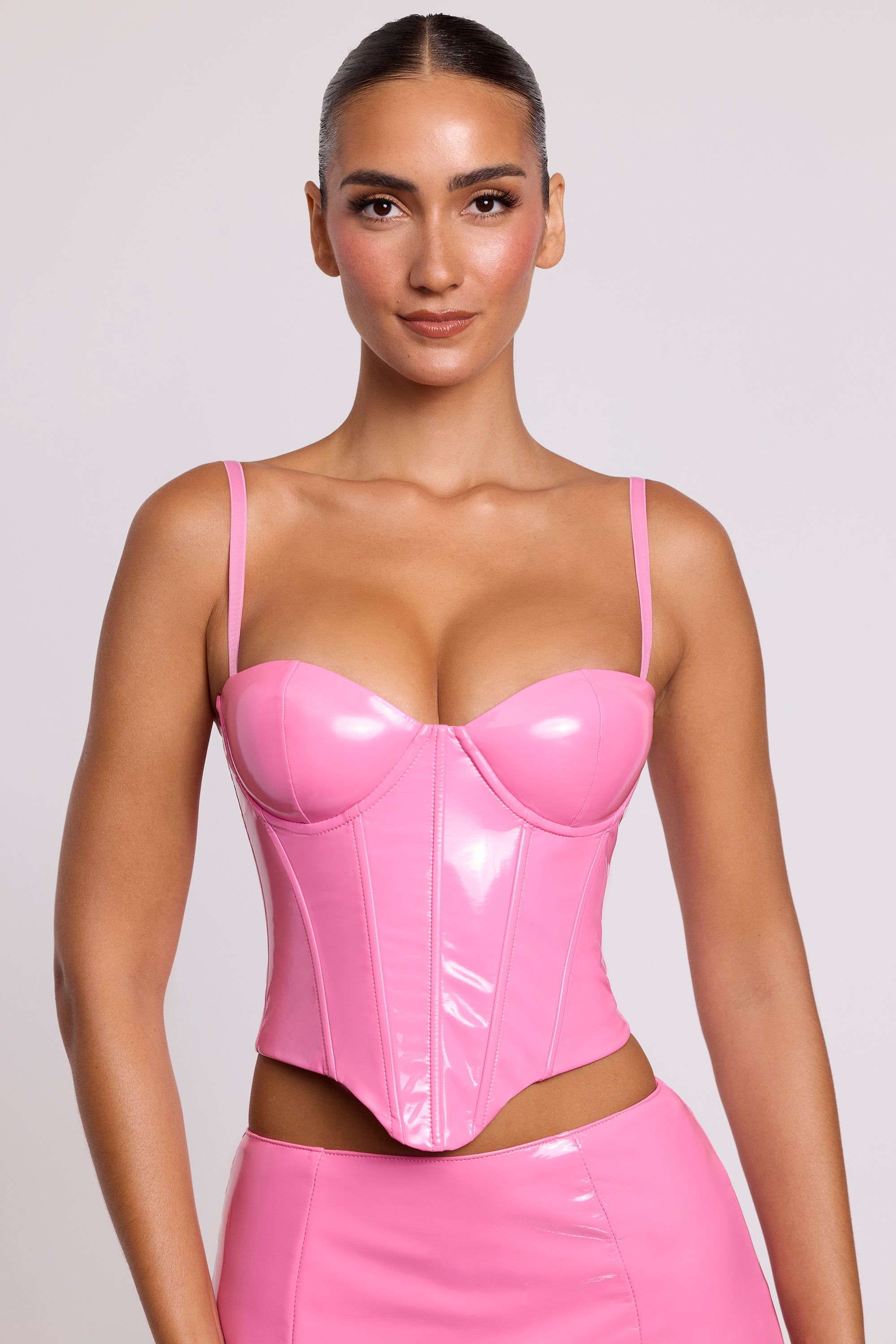 Vinyl Underwired Corset Crop Top in Pink sold by Oh Polly product image thumbnail 7