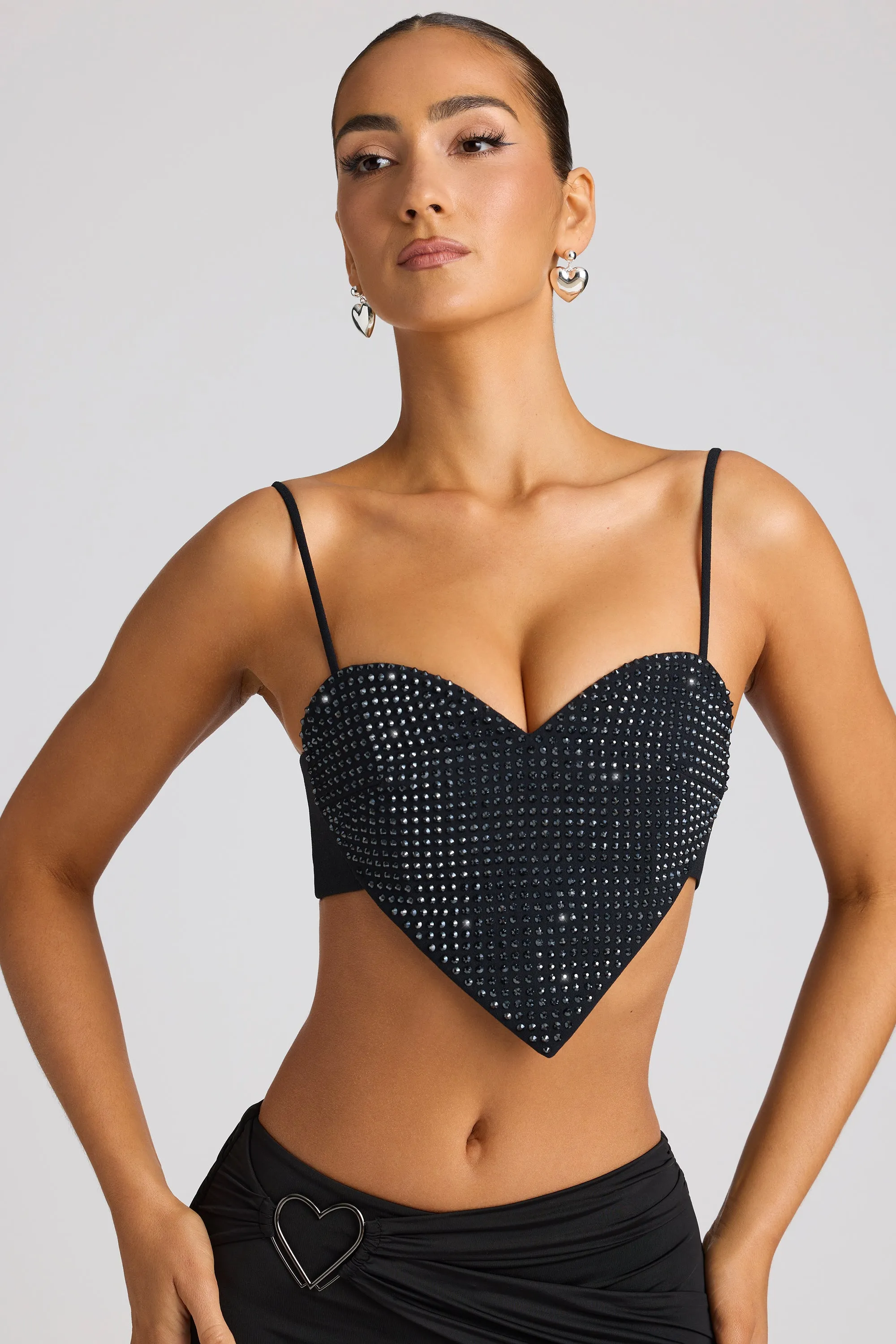 Embellished Statement Heart Shaped Crop Top in Black sold by Oh Polly product image thumbnail 5