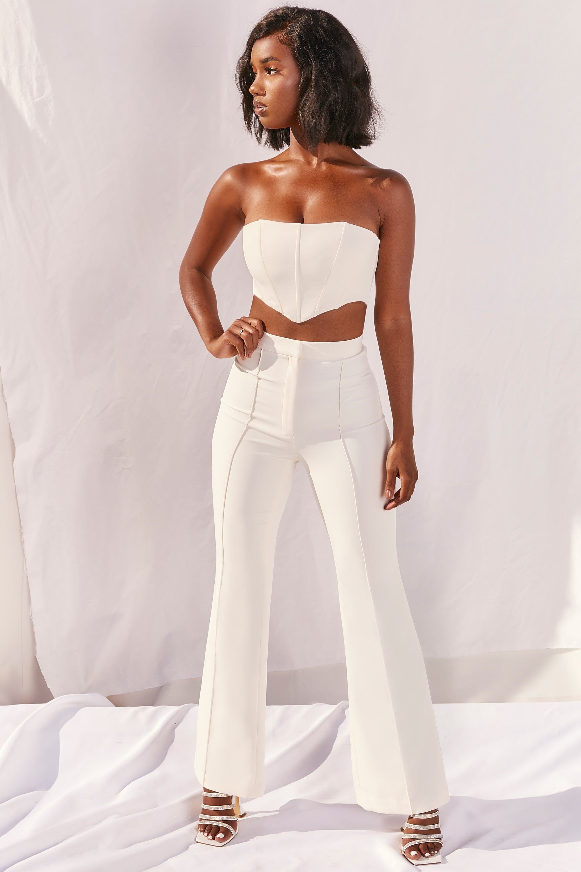 Bossin’ Up Petite High Waisted Tailored Flare Leg Trousers in Ivory sold by Oh Polly product image thumbnail 2