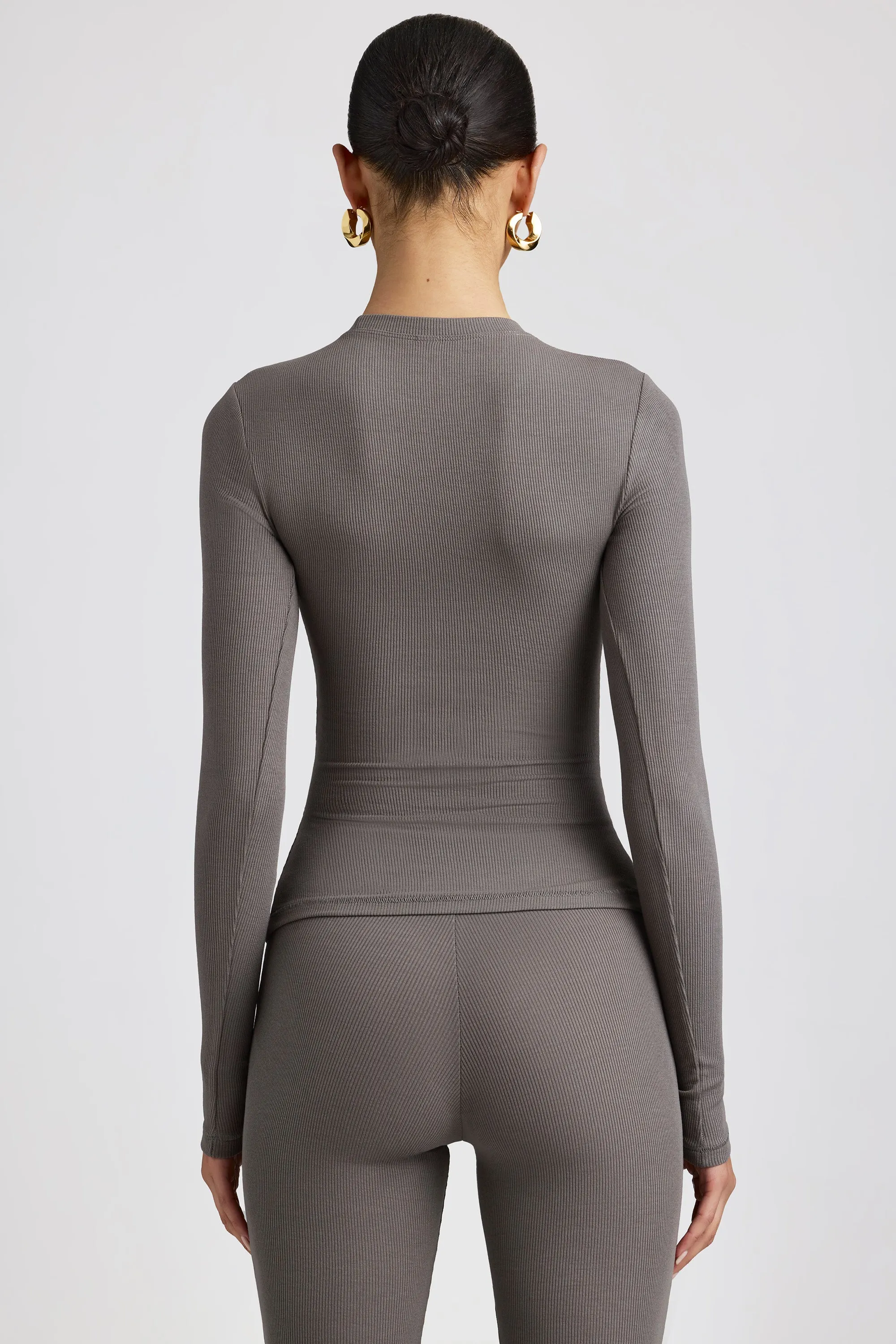 Ribbed Modal Crew Neck Top in Grey sold by Oh Polly product image thumbnail 2