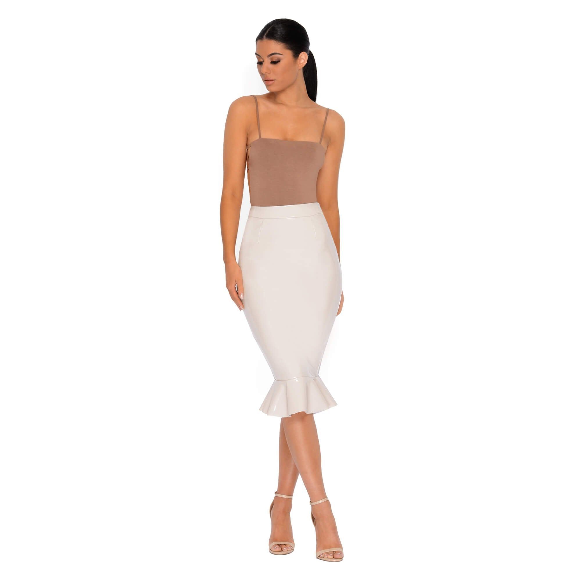 Frilled to Pieces Vinyl Midi Skirt in Cream sold by Oh Polly product image thumbnail 3