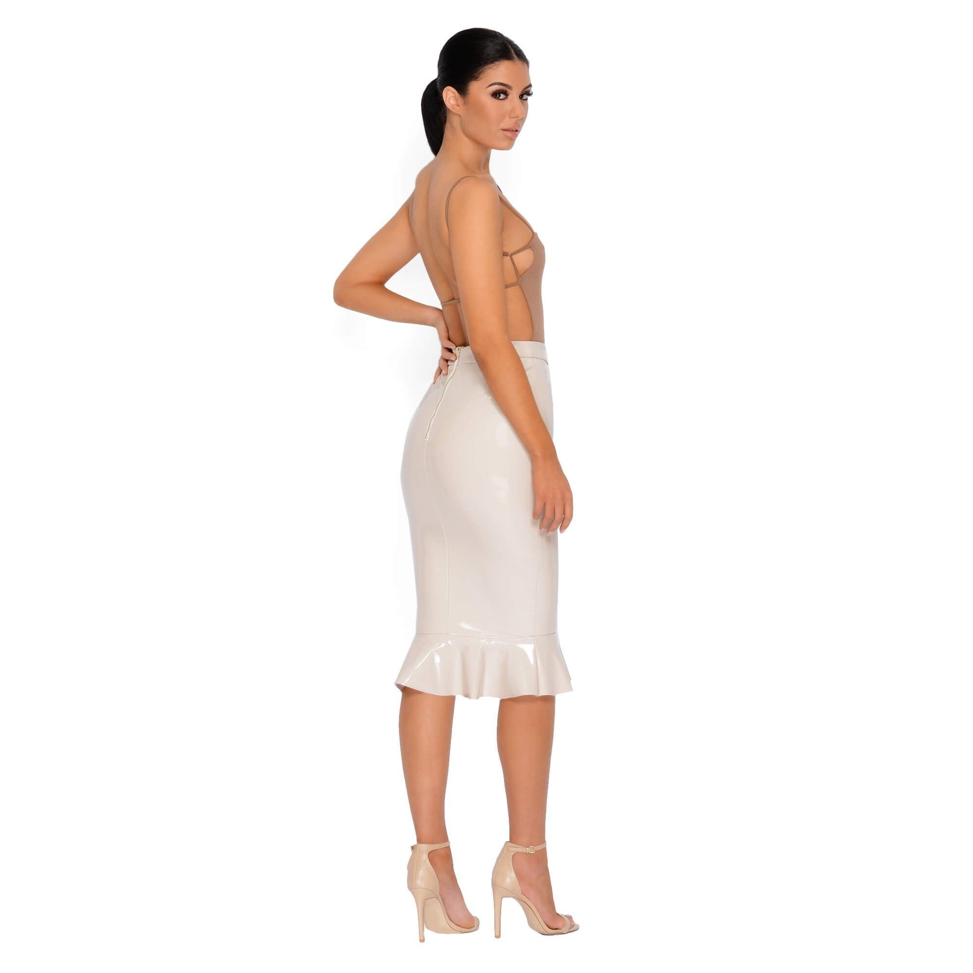 Frilled to Pieces Vinyl Midi Skirt in Cream sold by Oh Polly product image thumbnail 15
