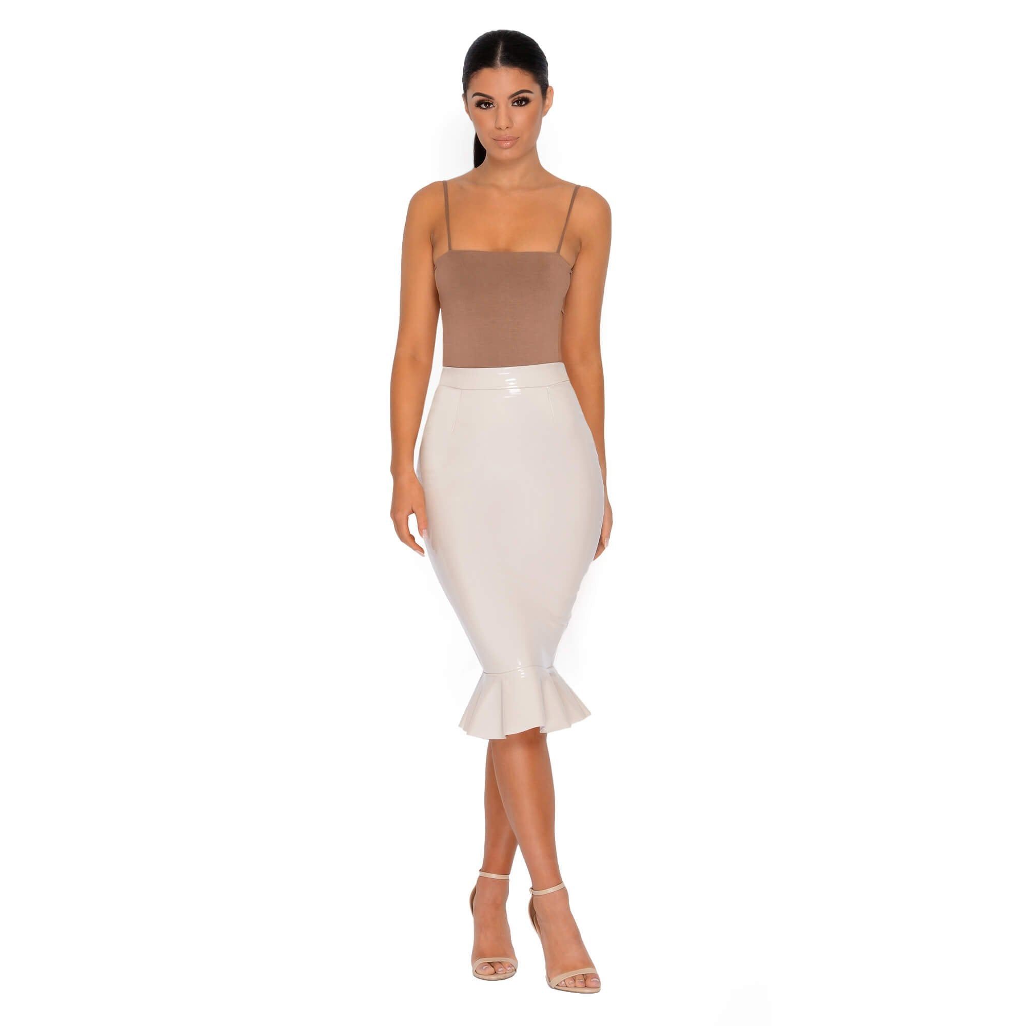 Frilled to Pieces Vinyl Midi Skirt in Cream sold by Oh Polly product image thumbnail 4