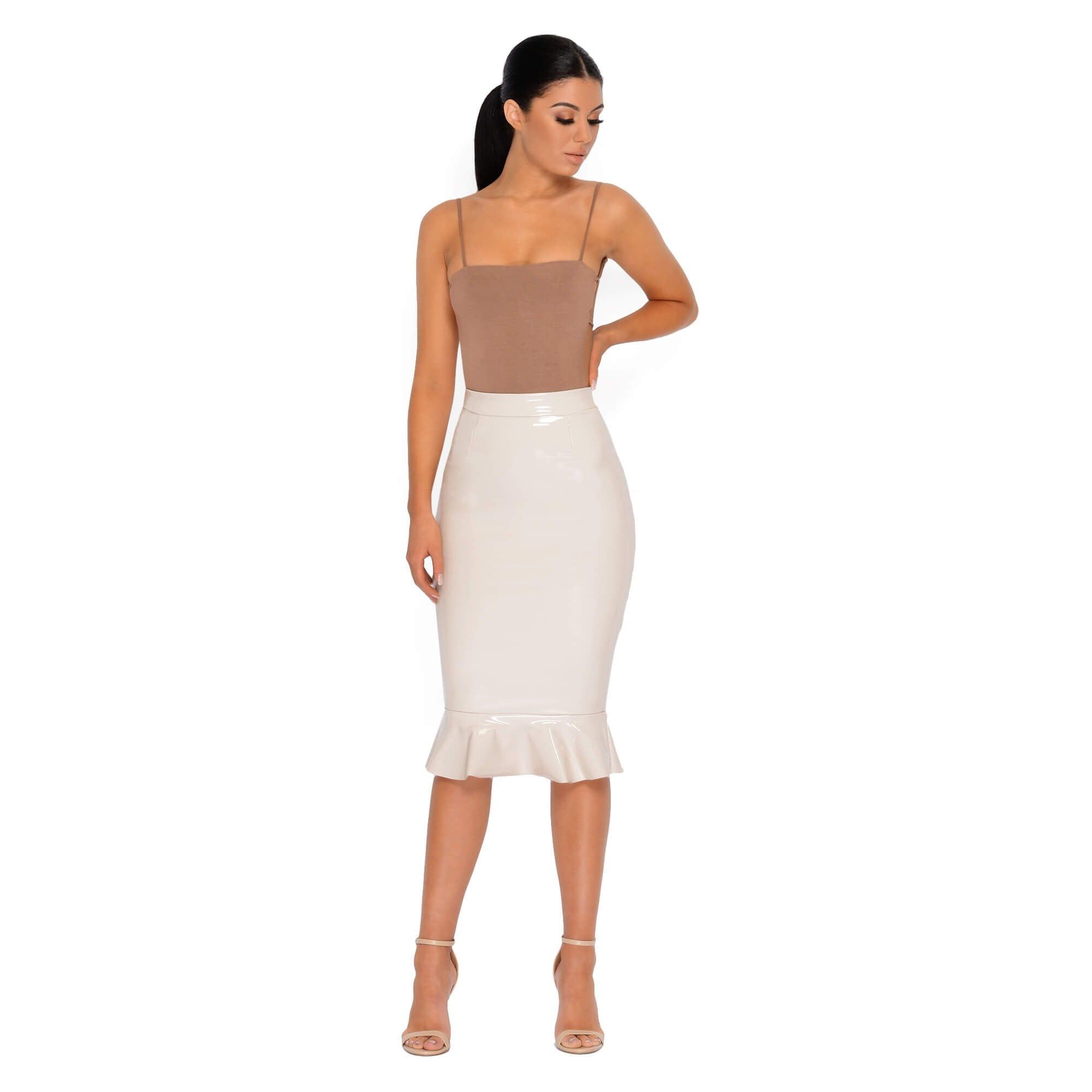 Frilled to Pieces Vinyl Midi Skirt in Cream sold by Oh Polly product image thumbnail 5