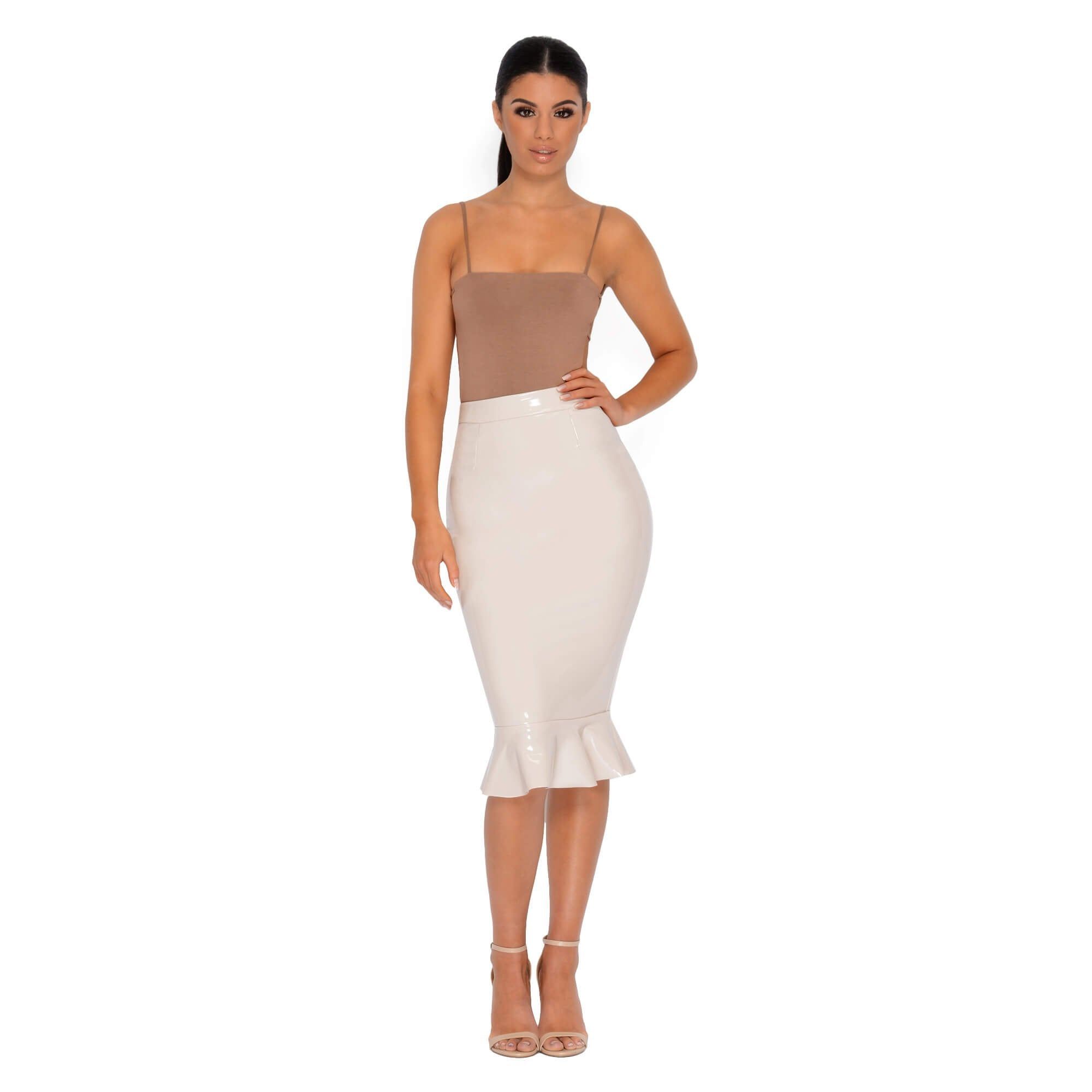 Frilled to Pieces Vinyl Midi Skirt in Cream sold by Oh Polly product image thumbnail 2