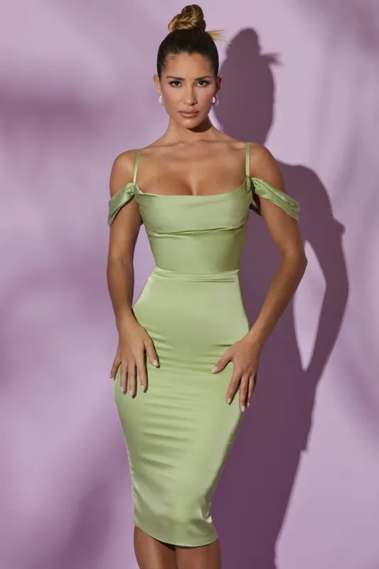 Cowl Sleeve Midi Dress in Sage sold by Oh Polly