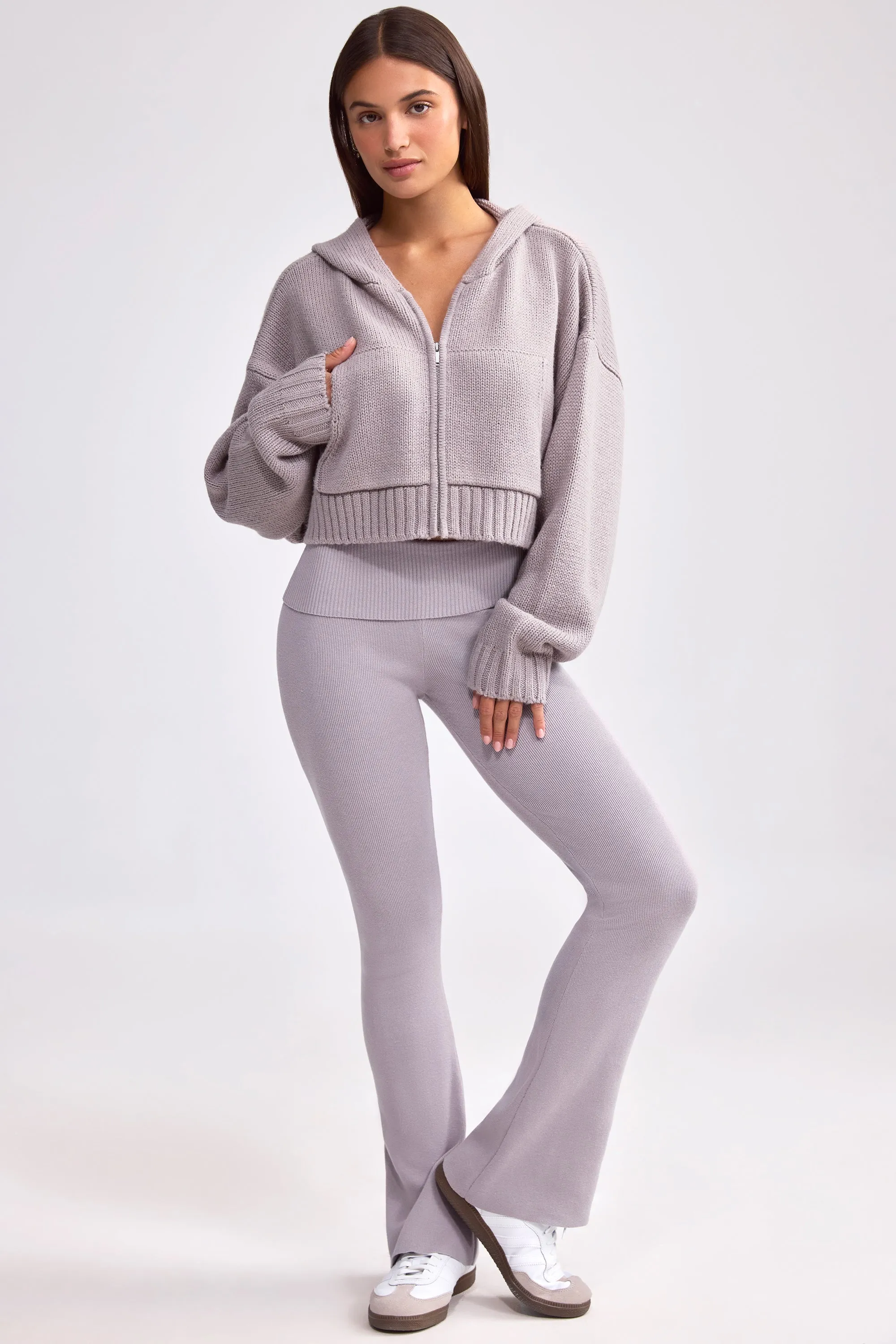 Chunky Knit Zip-Up Cropped Hoodie in Dusty Lavender sold by Oh Polly product image thumbnail 5