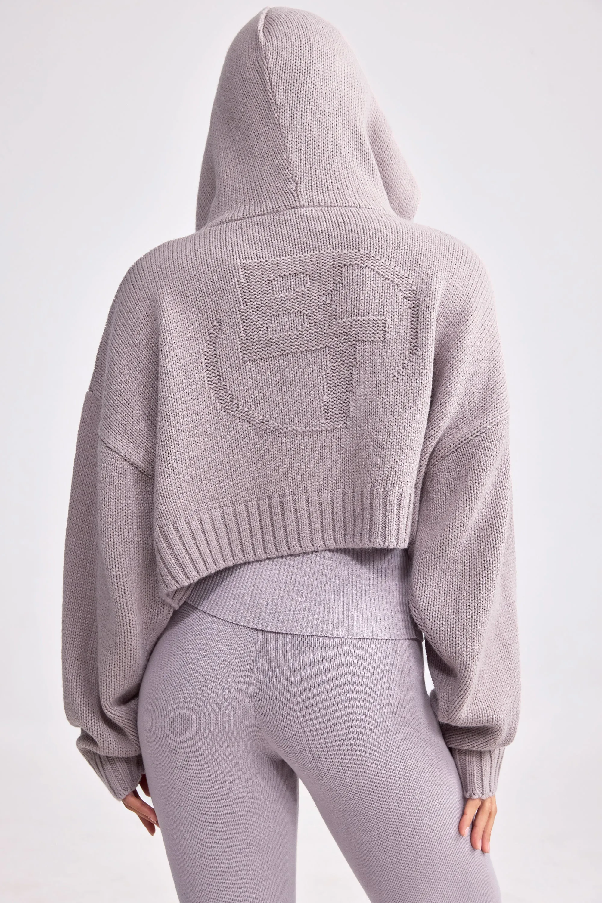 Chunky Knit Zip-Up Cropped Hoodie in Dusty Lavender sold by Oh Polly product image thumbnail 2