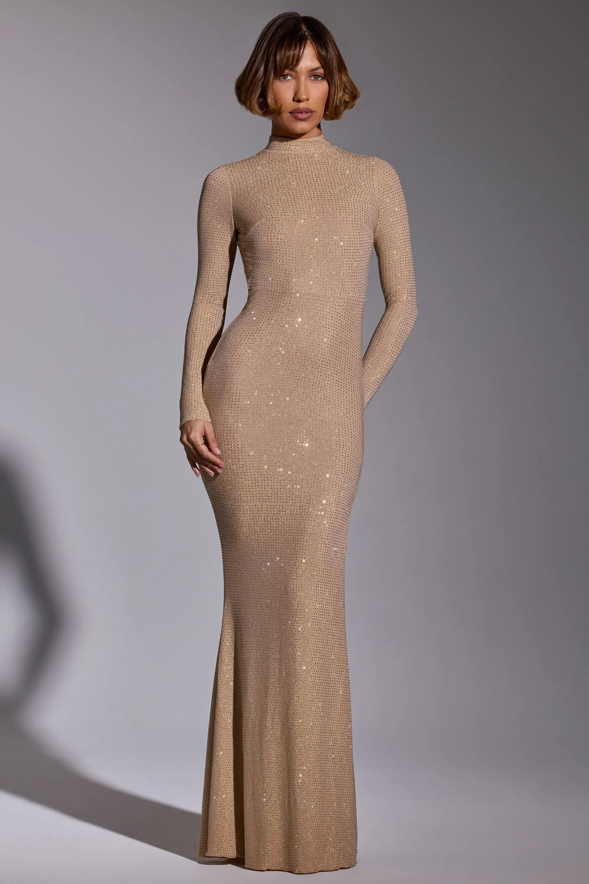 Embellished Long Sleeve Evening Gown in Gold sold by Oh Polly product image thumbnail 5