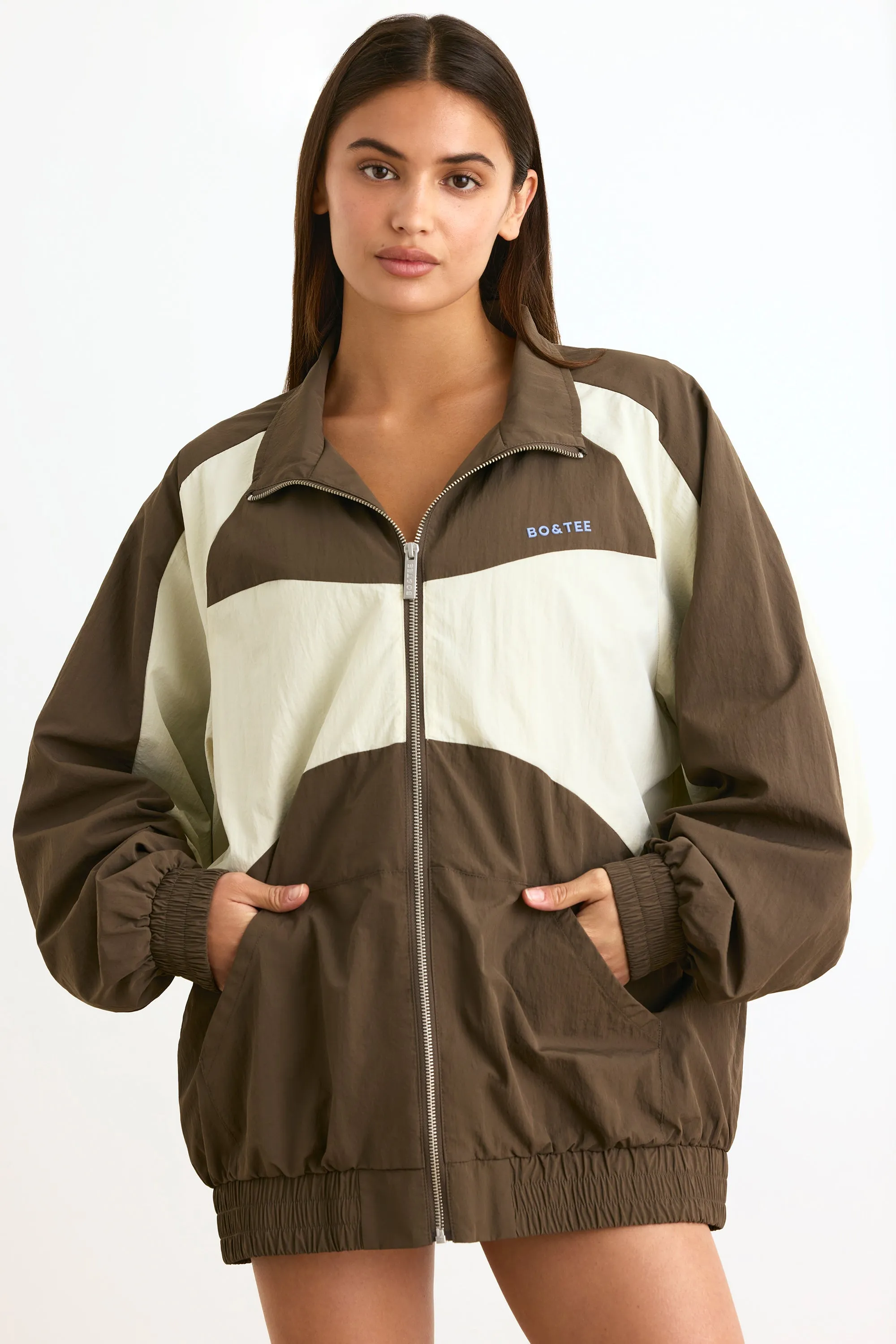 Water-Repellent Colourblock Track Jacket in Espresso sold by Oh Polly product image thumbnail 5