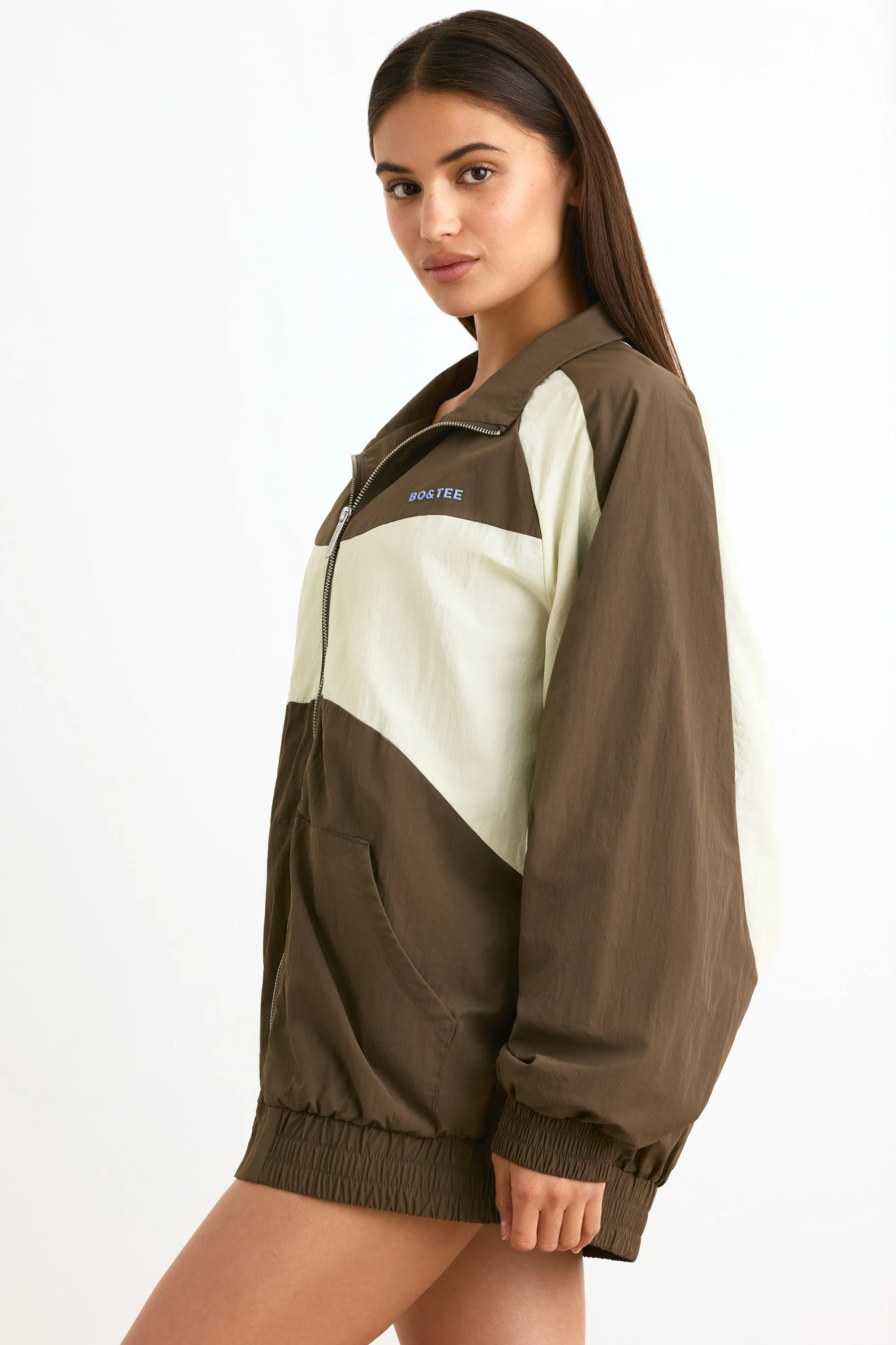 Water-Repellent Colourblock Track Jacket in Espresso sold by Oh Polly product image thumbnail 3