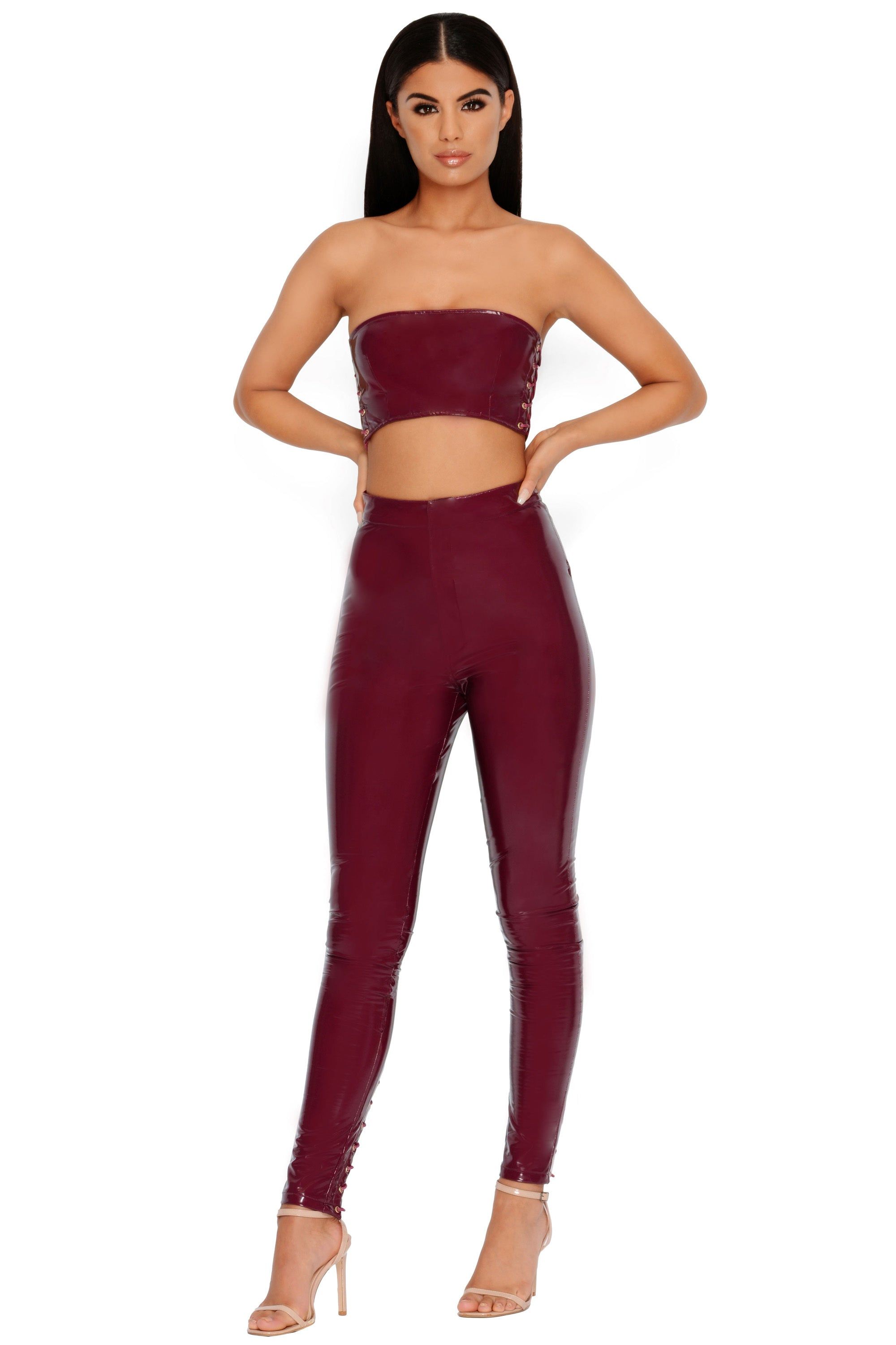 All Fired Up Vinyl Trousers in Oxblood sold by Oh Polly
