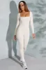 Tall Square Neck Long Sleeve Jumpsuit in Ivory sold by Oh Polly