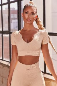 In Charge Ribbed Short Sleeve Crop Top in Cream sold by Oh Polly