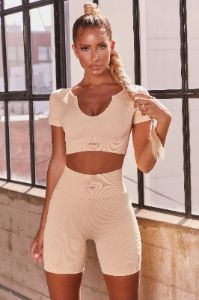 In Charge Ribbed Short Sleeve Crop Top in Cream sold by Oh Polly