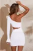 One Shoulder Flare Sleeve Mini Dress in White sold by Oh Polly
