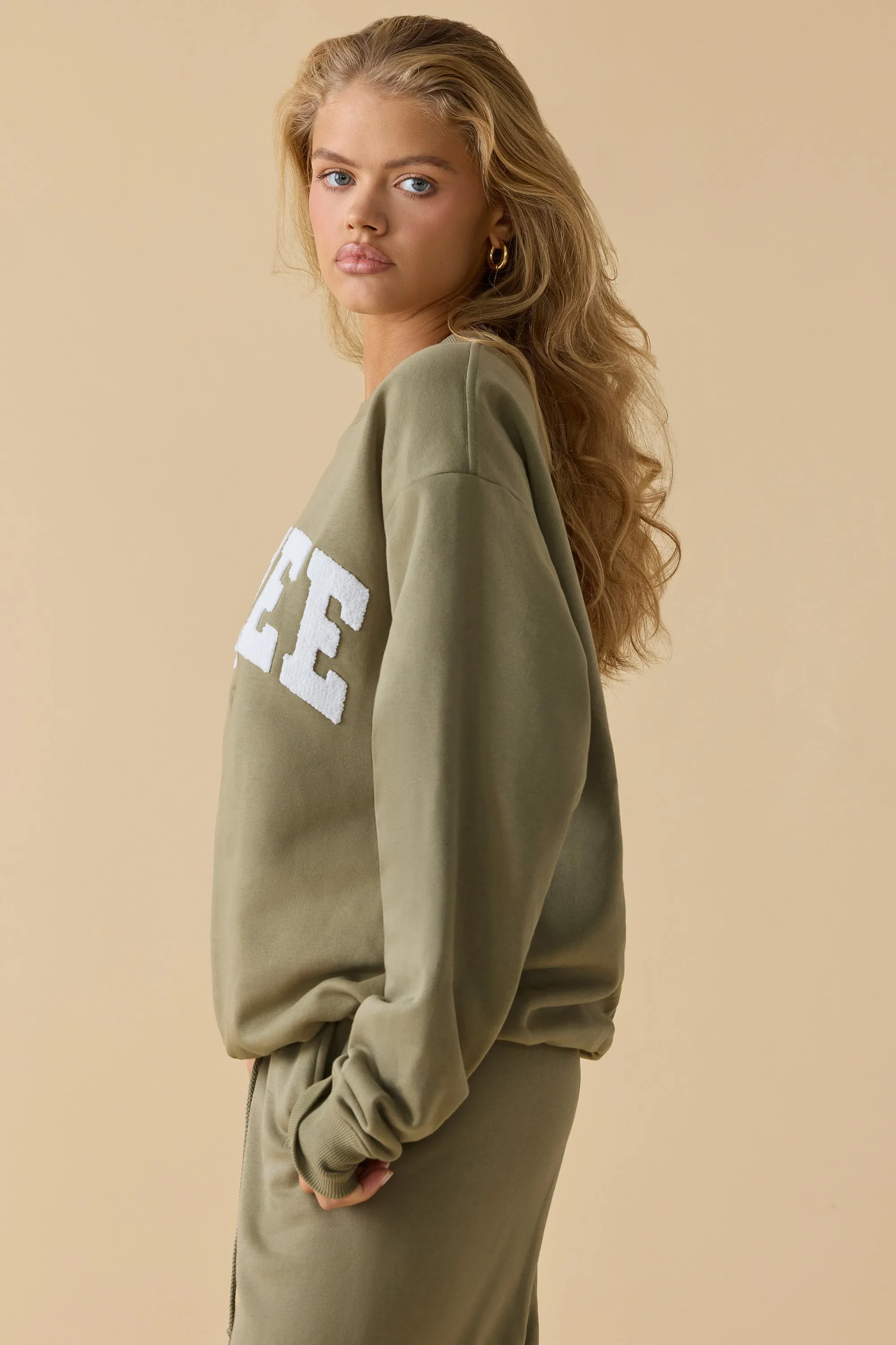 Oversized Crew Neck Sweatshirt in Soft Olive sold by Oh Polly product image thumbnail 3