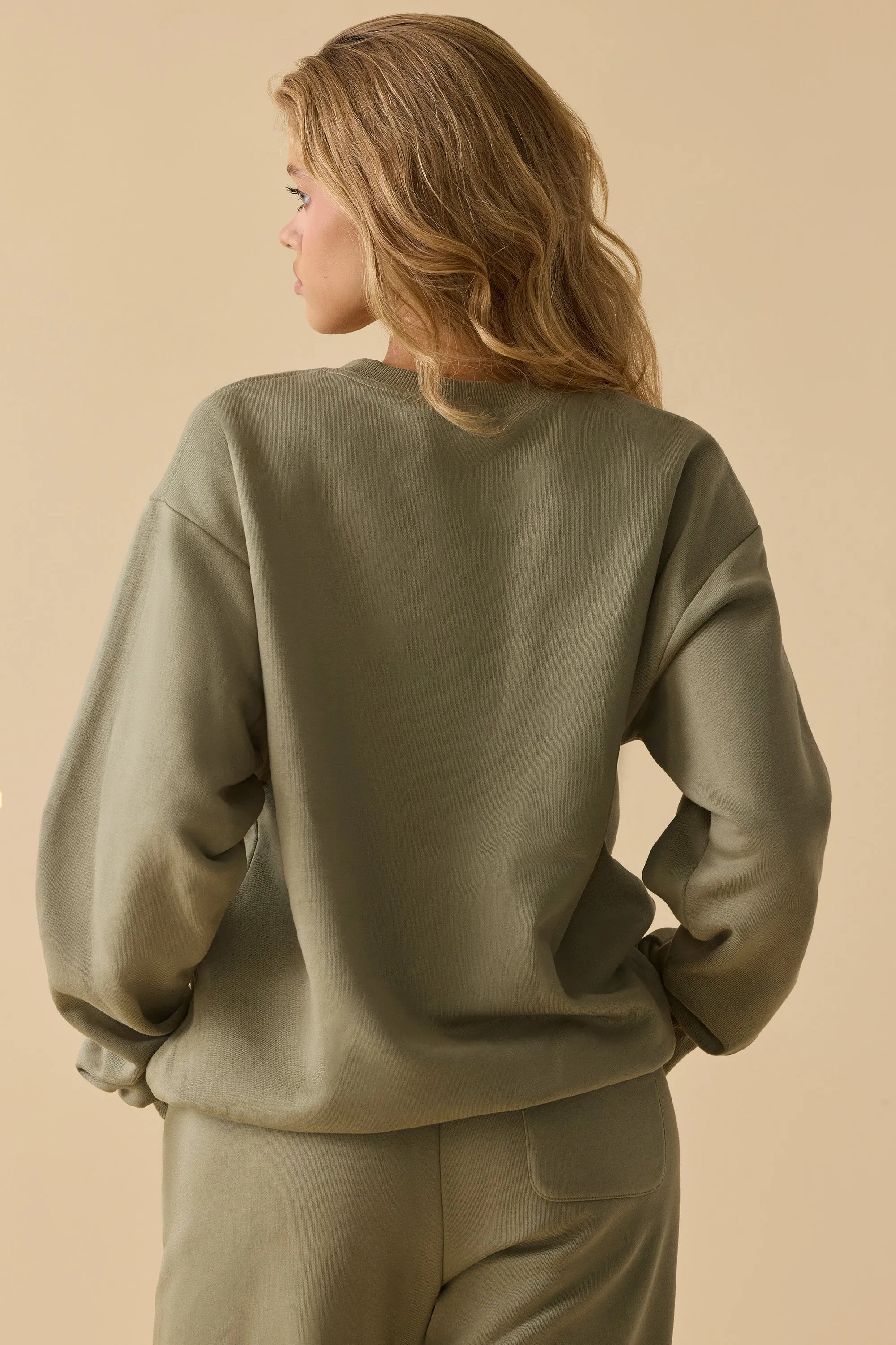 Oversized Crew Neck Sweatshirt in Soft Olive sold by Oh Polly product image thumbnail 2