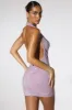 Embellished Extreme Cowl Neck Halter Mini Dress in Lilac sold by Oh Polly