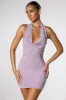 Embellished Extreme Cowl Neck Halter Mini Dress in Lilac sold by Oh Polly