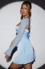 Long Sleeve Embellished A-line Mini Dress in Blue sold by Oh Polly