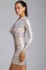 Long Sleeve Metallic Jersey Mini Dress in Light Gold sold by Oh Polly