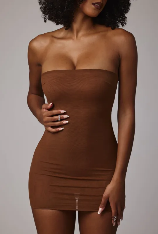 Soft Mesh Mini Slip Dress in Mocha sold by Oh Polly