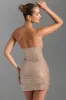 Embellished Draped Corset Mini Dress in Honey sold by Oh Polly