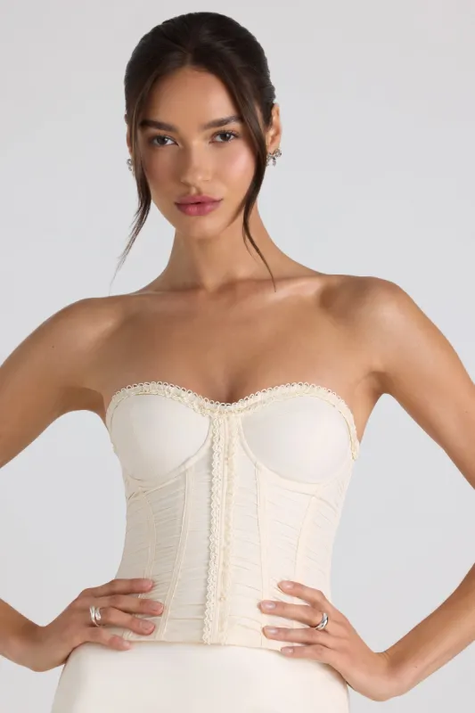 Ruched Lace-Up Strapless Corset Top in Ivory made by Oh Polly