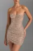 Embellished Draped Corset Mini Dress in Honey sold by Oh Polly