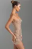 Embellished Draped Corset Mini Dress in Honey sold by Oh Polly