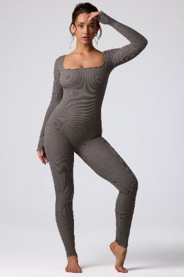 Tall Ribbed Modal Long Sleeve Jumpsuit in Grey sold by Oh Polly