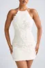 Floral-Appliqué Halterneck A-Line Mini Dress in White sold by Oh Polly