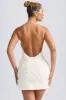 Floral-Appliqué Halterneck A-Line Mini Dress in White sold by Oh Polly