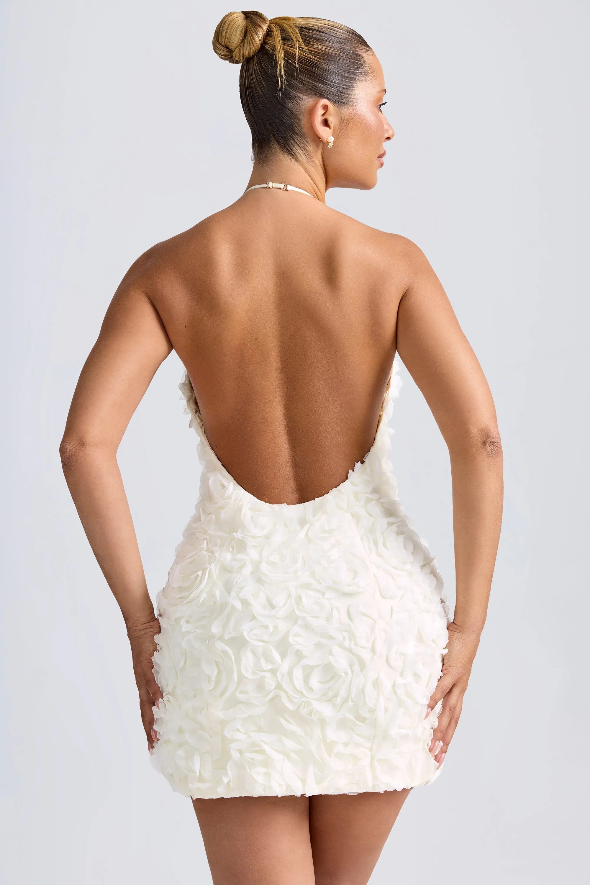 Floral-Appliqué Halterneck A-Line Mini Dress in White sold by Oh Polly product image thumbnail 2