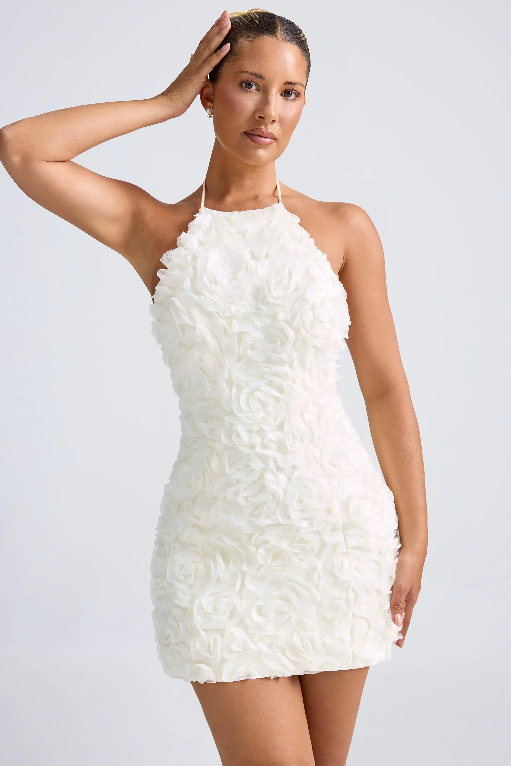 Floral-Appliqué Halterneck A-Line Mini Dress in White sold by Oh Polly product image thumbnail 5