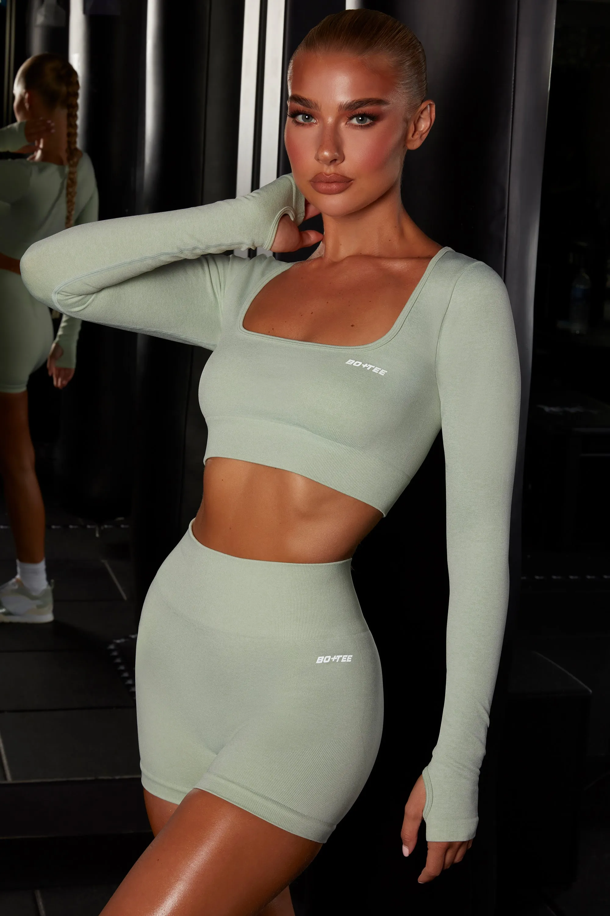 Motion Seamless Long Sleeve Crop Top in Green sold by Oh Polly product image thumbnail 5