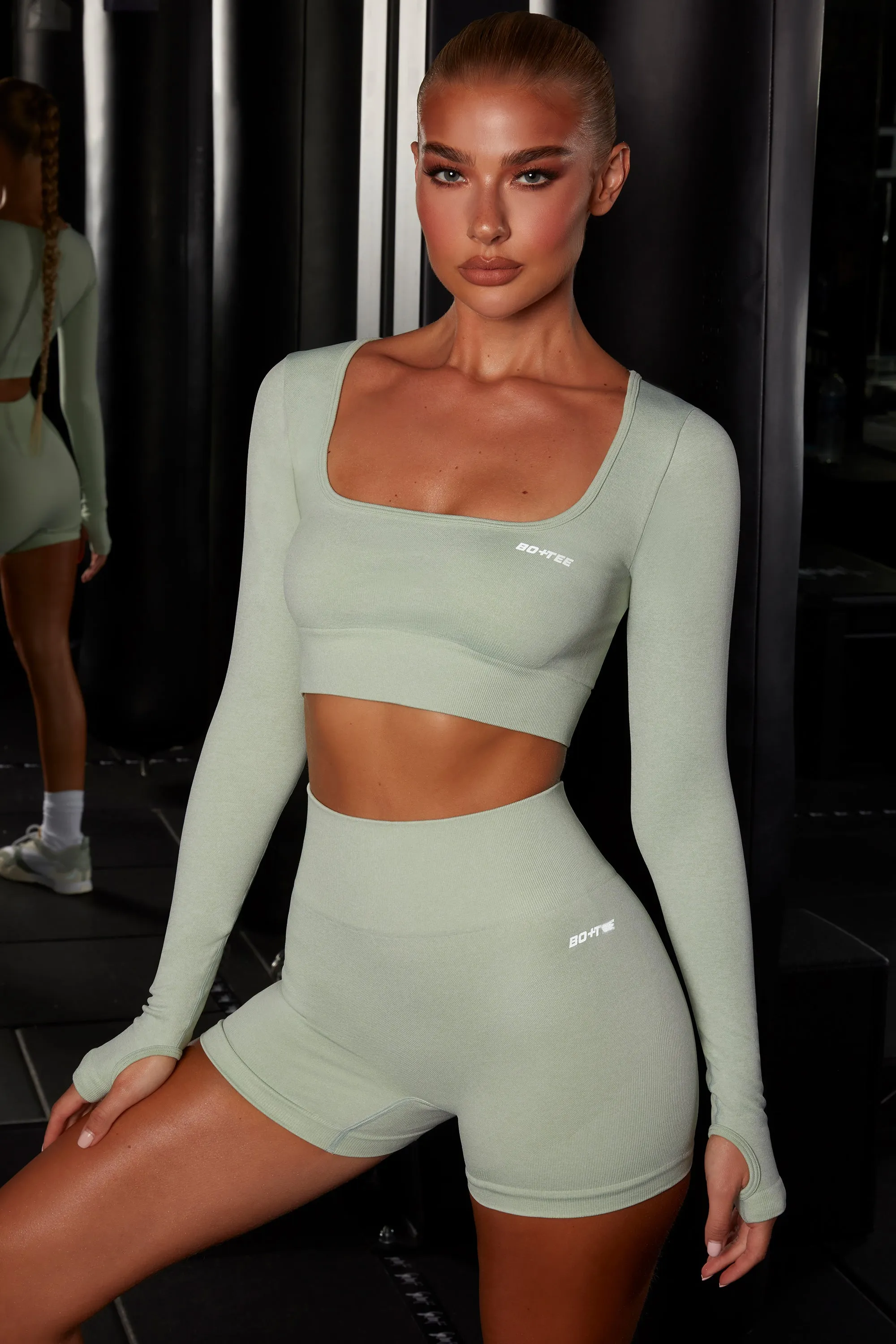 Motion Seamless Long Sleeve Crop Top in Green sold by Oh Polly product image thumbnail 3