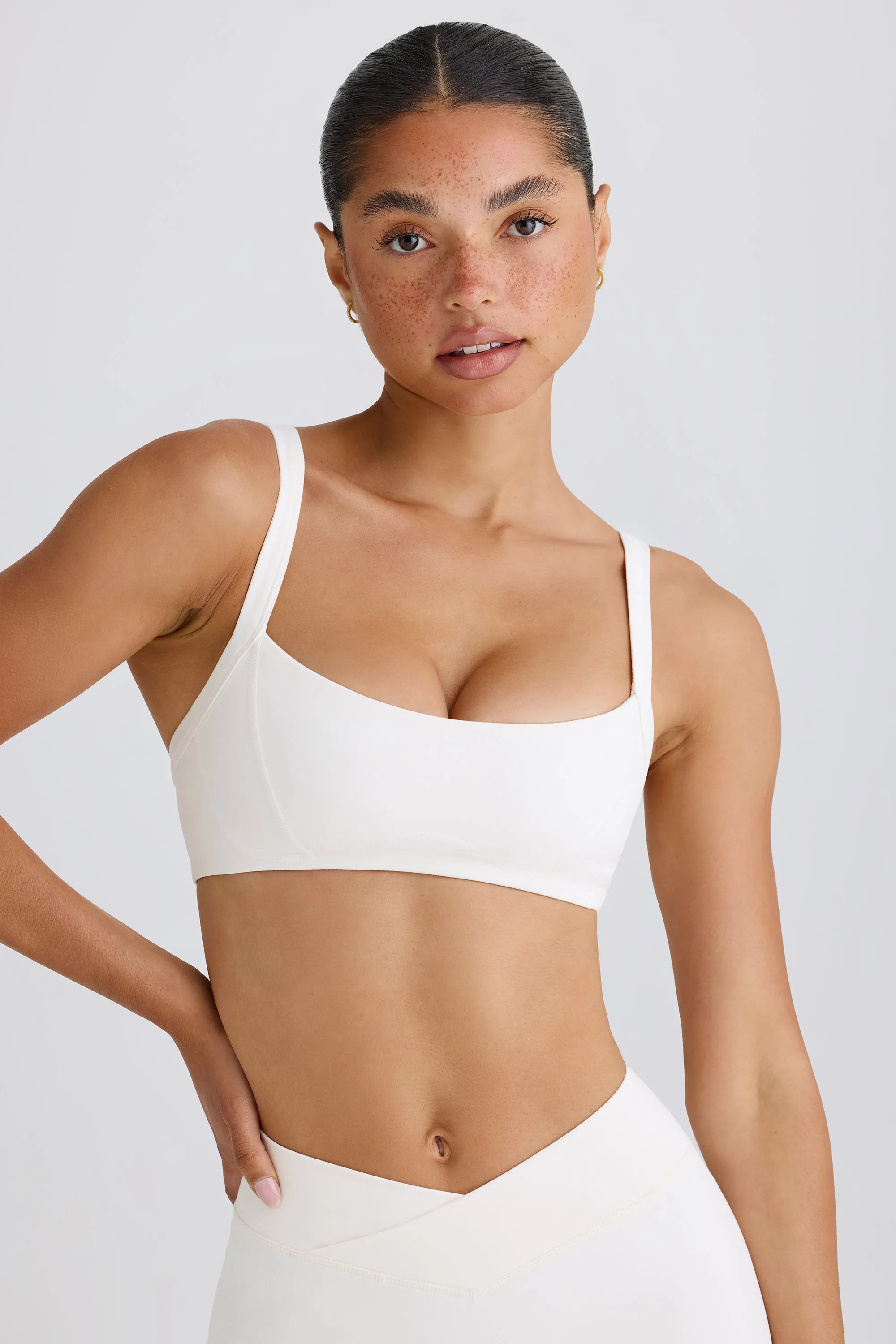 Soft Active Contrast-Trim Sports Bra in White sold by Oh Polly