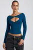 Modal Twist-Front Long-Sleeve Crop Top in Deep Teal sold by Oh Polly