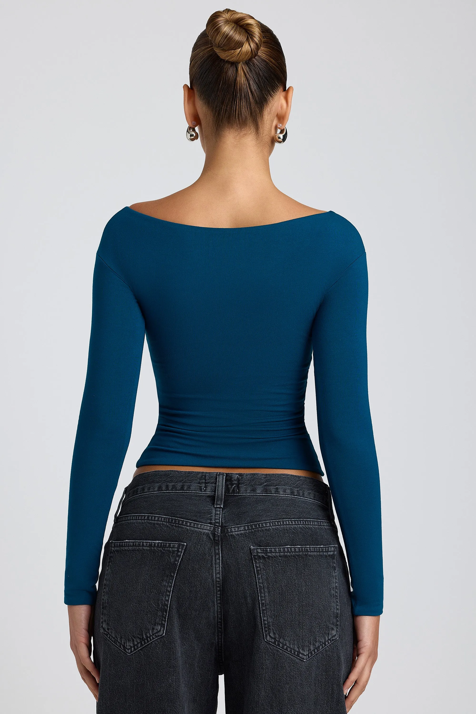 Modal Twist-Front Long-Sleeve Crop Top in Deep Teal sold by Oh Polly product image thumbnail 2