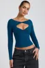 Modal Twist-Front Long-Sleeve Crop Top in Deep Teal sold by Oh Polly