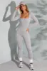 Square Neck Long Sleeve Jumpsuit in Marled Grey sold by Oh Polly