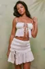 Shirred Thigh High Split Mid Rise Mini Skirt in White sold by Oh Polly