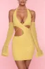 Embellished Cold Shoulder Cut Out Mini Dress in Yellow sold by Oh Polly