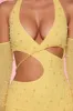 Embellished Cold Shoulder Cut Out Mini Dress in Yellow sold by Oh Polly